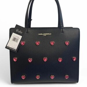 Karl Lagerfeld Black and Pink Satchel with Playful Embellishments
